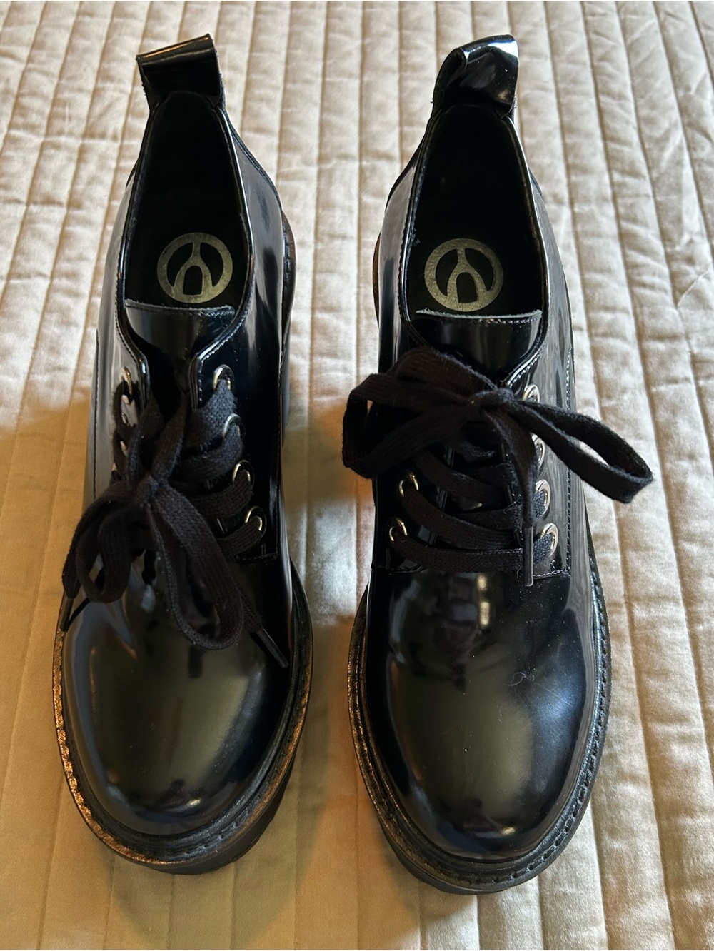 Wishbone Black Patent Lace-Up Platform Shoes